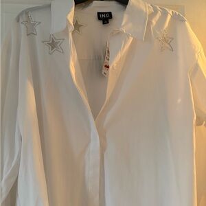 INC International Concepts White Star Embellished Top